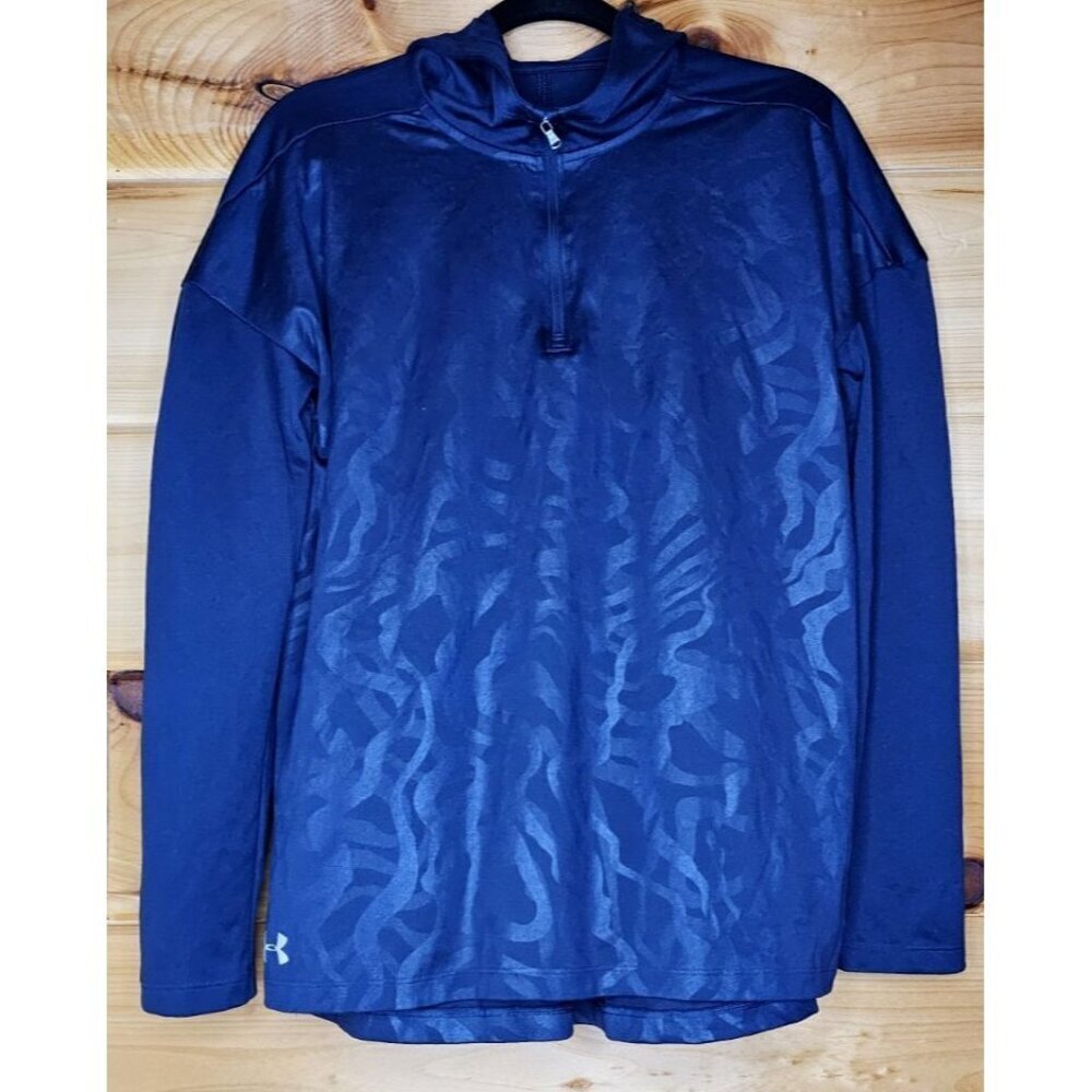 UNDER ARMOUR Women's Locker Emboss 1/4 Zip Hoodie Heat Gear Navy Blue Medium